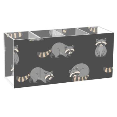 Imagem de Burbuja Porta-canetas de acrílico Racoon, 4 compartimentos, suporte de lápis transparente para pincéis de maquiagem fixos, acessórios de mesa de escritório em casa