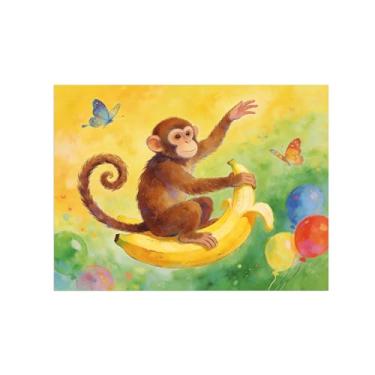 Imagem de BMZFYBS Impressão em tela de arte de parede animal - macaco e banana - pintura de decoração moderna - imagens para quarto de crianças escritório 60 x 80 cm 24 x 31 polegadas sem moldura
