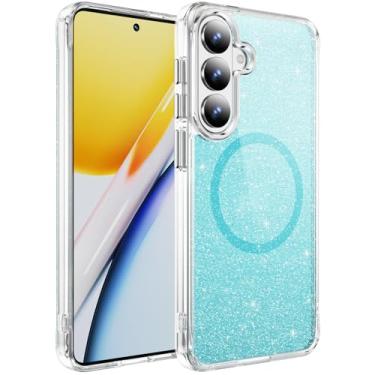 Imagem de Asdsinfor Capa transparente para Galaxy S24 Plus / S25 Plus com efeito de pó com glitter, parte traseira acrílica, bordas macias, proteção à prova de choque, minimalista, durável para Samsung Galaxy