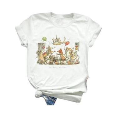 Imagem de Camiseta Feminina Com Estampa Animal, Manga Curta, Moda Fofa, Roupas D