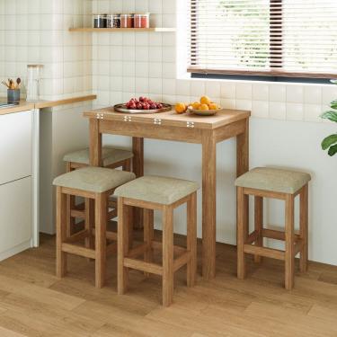 Imagem de Conjunto Mesa Dobrável com 4 Bancos para Sala de Jantar Inovata/Palha