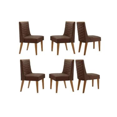 Imagem de Cadeira De Cozinha Dafne Kit 6 Un Madeira Capuccino/suede Marrom - Rufato
