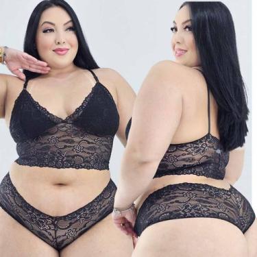 Imagem de Kit 2 Conjuntos Lingerie Plus Size Cropped e Caleçon Tamanho:48Cor:Pre