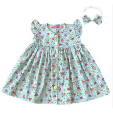 Imagem de Vestido de Bebê Menina Florido com Tiara Luxo 100 Algodão - Mundo Nina