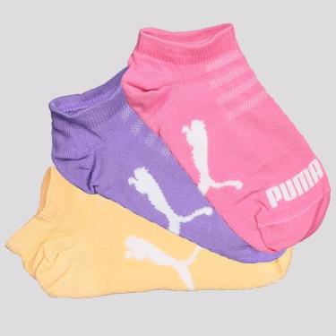 Imagem de Kit Meia Puma Sapatilha 3 Pares Infantil Laranja Roxo e Rosa, 25-28