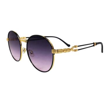 Imagem de Óculos de Sol Redondo UV400 Estilo Moderno Lente Degradê Roxa-Unissex