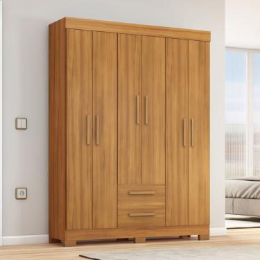 Imagem de Guarda Roupa Solteiro com Pés 6 Portas 2 Gavetas NT 6015 Notável Móveis - Freijó Trend