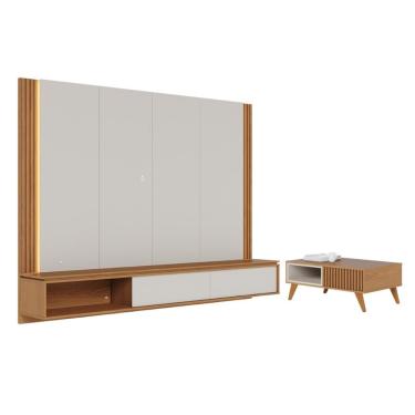 Imagem de Mesa De Sala Com Painel Suspenso Roma Off White Matte Freijo