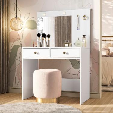 Imagem de Penteadeira Camarim Branca Com Espelho E Led Ideal Moval