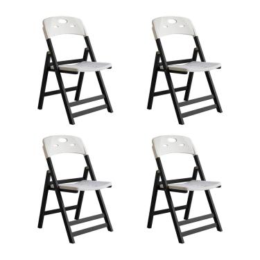 Imagem de Conjunto 4 Cadeiras Dobráveis Elegance em Madeira Preto Assento Polipropileno Varanda Sala - Branco