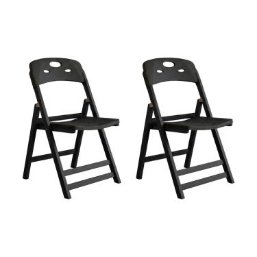 Imagem de Kit 2 Cadeiras Dobráveis Elegance Madeira Preto Assento Polipropileno para Varanda Moderna - Preto