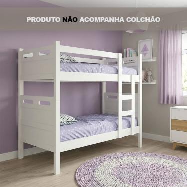 Imagem de Cama Beliche Jaspe Escada Integrada com Guarda Corpo para Criança e Adolescente - Branca