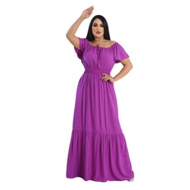 Imagem de Vestido cigana longo manga curta viscolinho - SP STORE, Roxo, GG veste