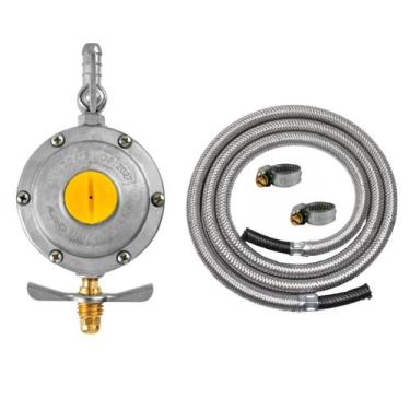 Imagem de Kit Instalação Gás Registro Aliança 2kg e Mangueira Aço 2,0m - Renogás
