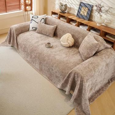 Imagem de ROOMLIFE Capa de sofá boho cáqui para cães, lavável, antiderrapante, protetor de móveis, capas de sofá para sofá de 3 almofadas, capas de sofá de chenille macio, cobertor de sofá com borlas de 188 cm
