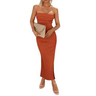 Imagem de Vestido PRETTYGARDEN Vermelho Ferrugem Longo Tubinho sem alça XS