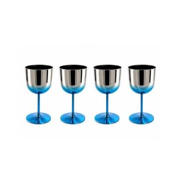 Imagem de Kit 4 Taça Gin Metalizada Azul Gold 600ml Elegante P/Drinks - LS Comer