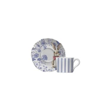 Imagem de Xícara de Chá com Pires Rabbits Flowers Blue Cerâmica Floral Maison Blanche
