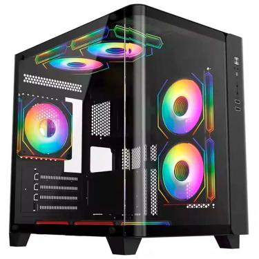 Imagem de Gabinete Gamer Crypton Eclipse Cpt-Eclipse-2024 Micro-Atx Mini-Itx Vidro Temperado com 3 Fans Argb Preto