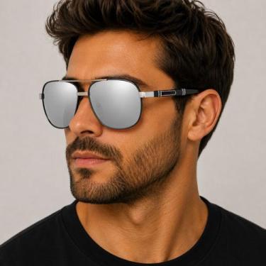 Imagem de Óculos De Sol Masculino Polarizado Uv400 Luxuoso Vinkin 381 Espelhado,