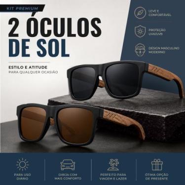Imagem de Kit Óculos Escuros Masculinos Casual Quadrado Estilo Madeira com Prote