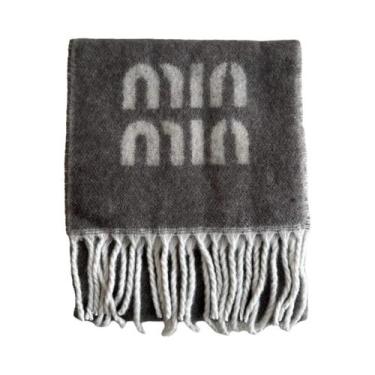 Imagem de Cachecol Feminino Grosso De Lã Bicolor Com Padrão De Letras, Lavável À