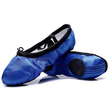 Imagem de MSMAX Sapatilhas de balé para meninas para crianças (bebês/crianças pequenas/crianças grandes), Azul royal, 13 Narrow Little Kid