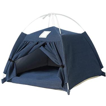 Imagem de SEIS Tenda para gato com tapete removível para almofada removível gatos casa pet barraca caverna para interior externo e externo camas para cães pequenos (azul)