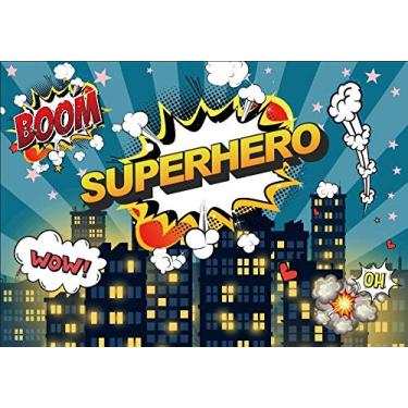 Imagem de Yeele Cenário de fundo de um super-herói de 10 x 2 m Cena noturna de quadrinhos fundo para fotografia menino menina crianças aniversário chá de bebê banner cabine de fotos YouTube vídeo sessão estúdio adereços