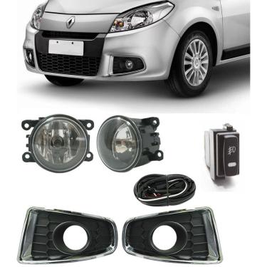 Imagem de Kit Farol de Milha Neblina Renault Sandero 2012 2013 2014 + Moldura Cromo