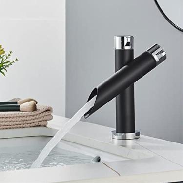Imagem de Torneira de lavatório de pia de banheiro preto cromado com alça única torneira misturadora de pia para banheiro cachoeira, preto alto, china