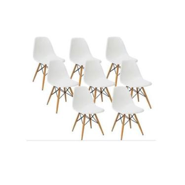 Imagem de Conjunto 8 Cadeiras Eiffel Charles Eames Wood Base Madeira Branca. - D
