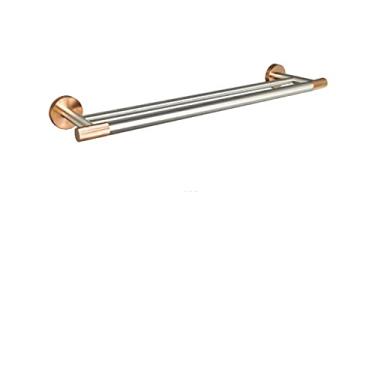 Imagem de Design serrilhado em ouro rosa escovado para montagem na parede gancho de roupa suporte para papel higiênico barra de toalha instalações de cozinha acessórios de banheiro, barra de toalha dupla