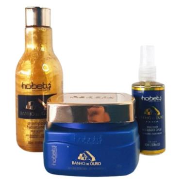 Imagem de Kit Shampoo 300ml + Máscara 300g + Óleo 60ml Banho De Ouro Hobety