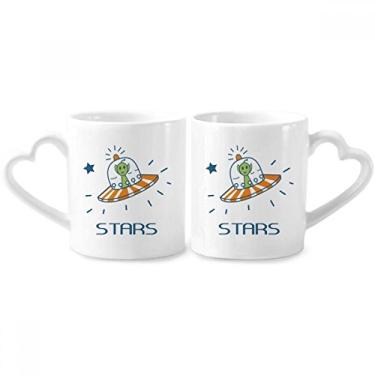 Imagem de Universo e alienígena viagem entre estrelas casal caneca porcelana conjunto de cerâmica copo amante alça coração