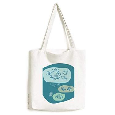 Imagem de Blue Bubbles Line Desenho abstrato Peixes sacola sacola sacola de compras bolsa casual bolsa de mão
