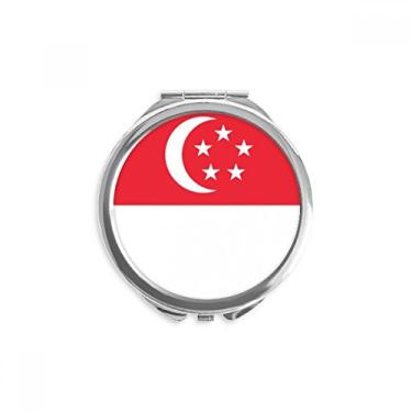 Imagem de Bandeira Nacional de Cingapura Espelho com Símbolo Asiático Redondo Portátil Bolso Maquiagem