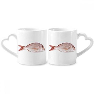 Imagem de Conjunto de canecas de porcelana para casal pequeno de peixe oceano rosa fresco com alça de coração