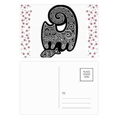 Imagem de Cartão postal de Natal com estampa de peixe de gato preto e branco