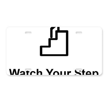 Imagem de DIYthinker Watch Your Step Black Symbol Pattern Placa de carro Decoração de aço inoxidável
