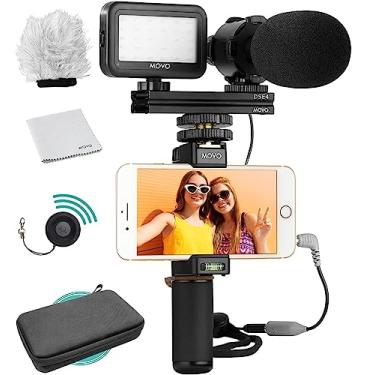 Imagem de Movo Kit Vlog V7 – Kit para iniciantes do YouTube com aderência, microfone estéreo, kit de vlogging remoto sem fio e leve para iPhone para YouTube, TikTok, equipamento de vlogging para iPhone/Android – Kit de vlog para iPhone
