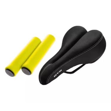 Imagem de Banco Selim Gts Vazado Preto C/manopla Mtb/speed Adulto Bike (Manopla Amarela)