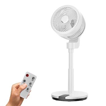Imagem de Ventilador elétrico com pedestal doméstico ventiladores de chão dormitório silencioso sala de estar controle remoto circulação de ar com 6 velocidades do vento 7,5 horas temporizador altura ajustável, branco, 750 mm