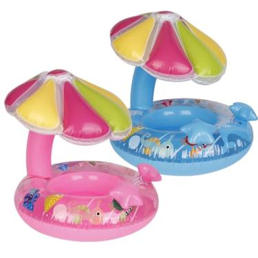 Imagem de Boia Bebe com Cobertura Cogumelo Coqueiro Assento Fralda Infantil Piscina Diversão e Segurança Linha Premium M5 Armarinhos (Azul)