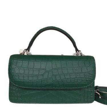 Imagem de Bolsa feminina pequena de couro de crocodilo autêntico de couro de jacaré genuíno bolsa de ombro feminina, Verde, 22cm(Length) x 12cm(Height) x 8cm(Deep)