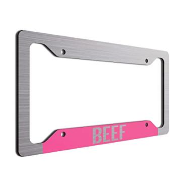 Imagem de Moldura de placa de licença de carne bovina alumínio escovado ACM Moldura de placa de carro de vaca - disponível em várias cores. Perfeito para agricultores