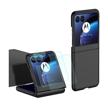Imagem de DAMONDY Capa de telefone para Moto Razr Plus 2023, pacote com 2 protetores de tela traseira de vidro temperado + 2 protetores de lente de câmera, acabamento de plástico rígido fino, capas antiarranhões para Motorola Razr+ 2023 - preta