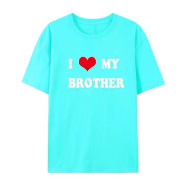 Imagem de Camiseta unissex de manga curta I Love My Brother para homens e mulheres, Azul brilhante, XXG