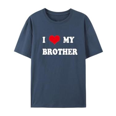 Imagem de Camiseta unissex de manga curta I Love My Brother para homens e mulheres, Azul marinho, 4G