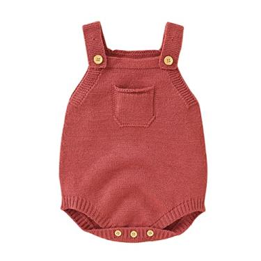 Imagem de Macaquinho de malha para bebês com suspensórios sem mangas, macacão para meninos e meninas, roupas para recém-nascidos de 0 a 18 meses, Vermelho, 12-18 Months